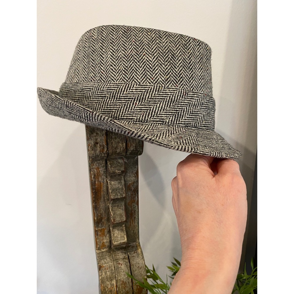 Concept One Mens Herringbone Fedora‎ Hat Black White Tweed Trilby Q3/09 44061990